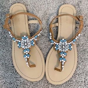 BCBG Blue & White Jeweled Sandals